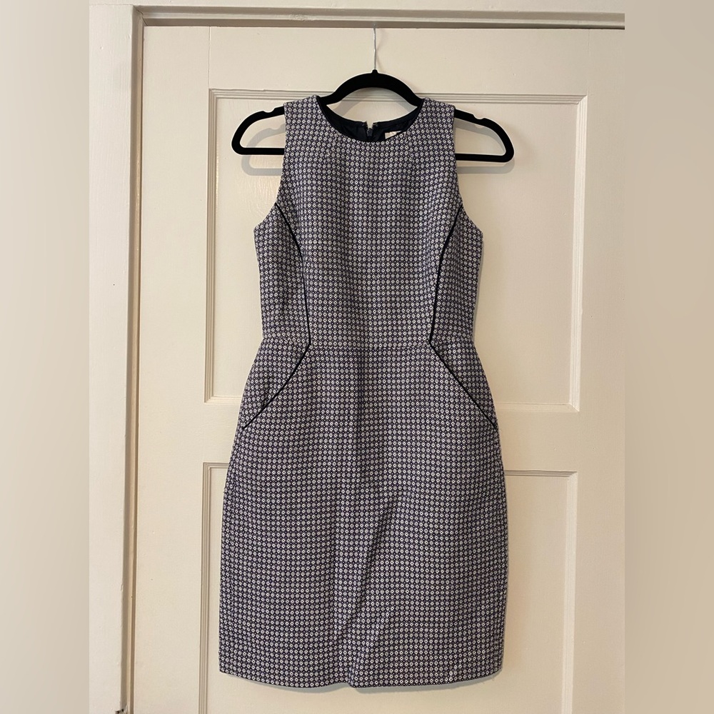 J Crew Suiting Blue Geometric Shift Dress